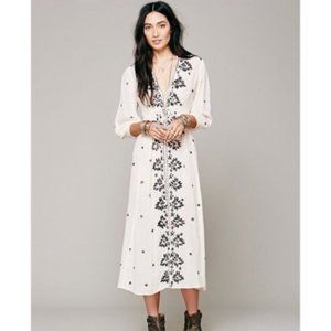 Free People Embroidered Midi Dress Cream - SMALL